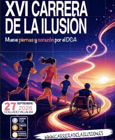 Cartel XVI Carrera Solidaria de la Ilusión — Mueve las piernas y el corazón por el DCA