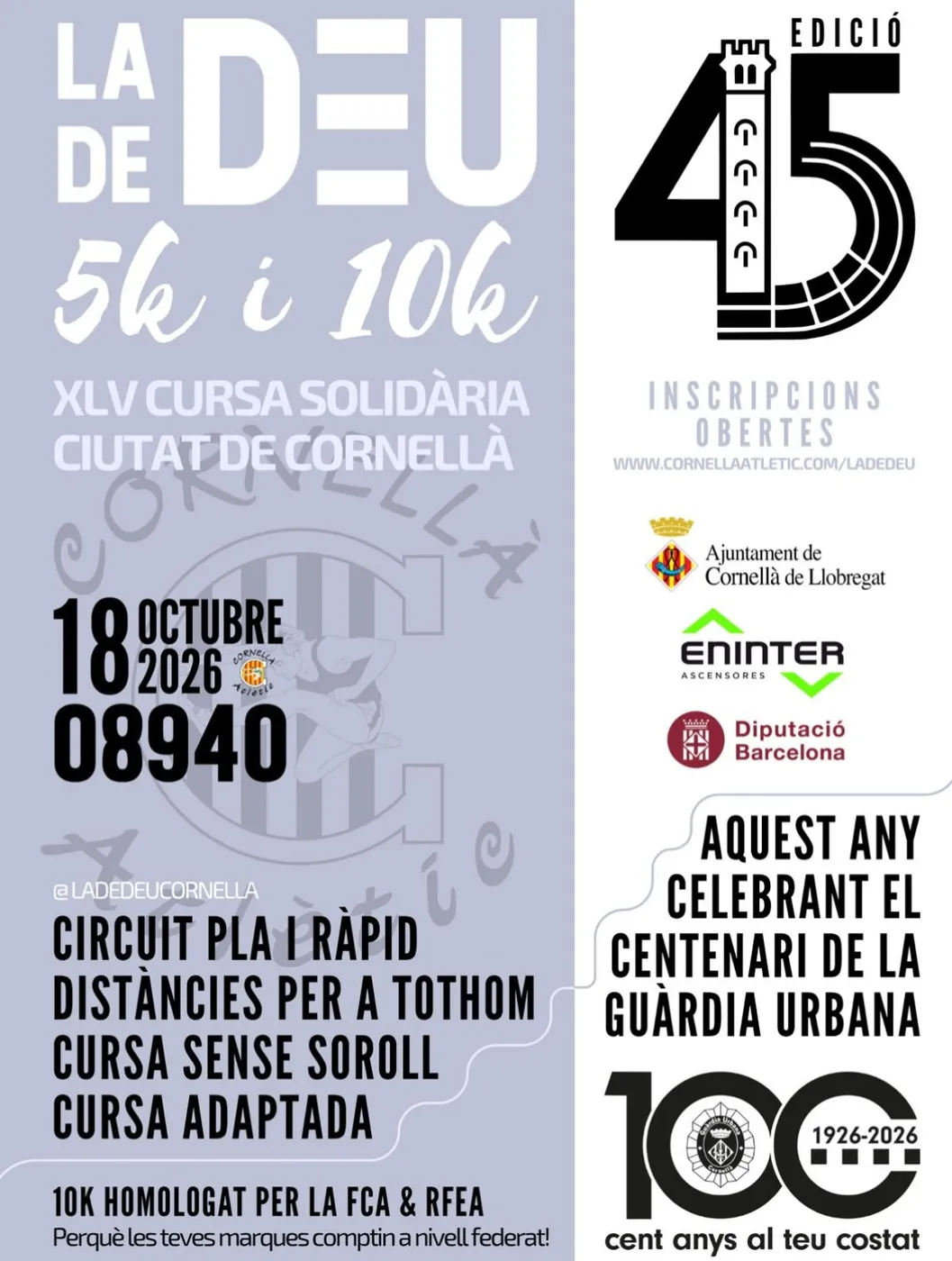 Cartel XLV Cursa Popular Ciutat de Cornellà - La de Deu 10K